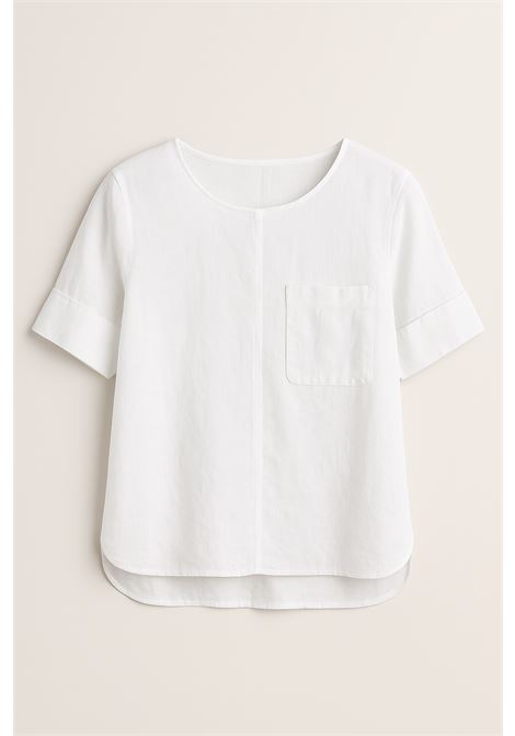 ALESSIA SANTI - White pure linen blouse with front pocket, short turn-up sleeves and rounded hem for cool, sophisticated summer looks ALESSIA SANTI |  | 511SD45037S2127